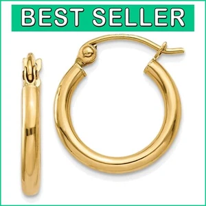 Versatile Classic 14K Gold Hoop Earrings with Click-Down Clasp, 15mm Diameter - Picture 1 of 9