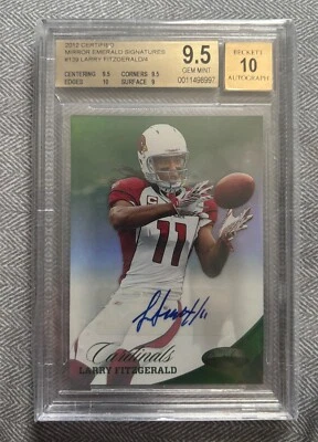 2012 Certified Larry Fitzgerald mirror emerald signatures auto BGS /4 - Image 1 of 2