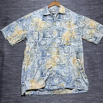 Baliwear Hawaiian Shirt Men's M Tribal Blue Short Sleeve Button Up Vintage - Image 1 of 4