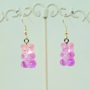 Glitter Gummy Bear Dangle Drop Fishhook Earrings Women's Fashion Novelty Jewelry - Picture 1 of 3