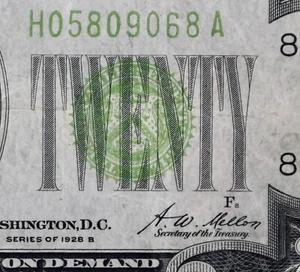 $20 1928B light vivid yellow-green FRN H05809068A twenty $ series B, St Louis H8 - Picture 1 of 3