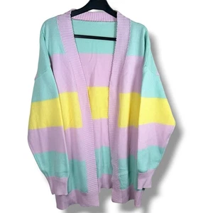 Cardigan Arcobaleno Pastello Taglia L - Righe Rosa Verde Giallo Maglia Invernale - Foto 1 di 3