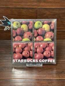"Juego de posavasos Starbucks Tile Drink 2007 manzanas y granadas 4"" fondo de corcho usado" - Imagen 1 de 7