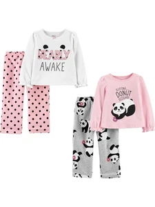 4-Piece Girls Cotton Top Fleece Bottom Pajama Set Sleepwear - Picture 1 of 3