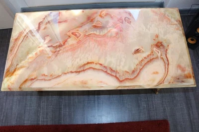 Table basse rectangulaire marbre et bronze - Photo 1/4