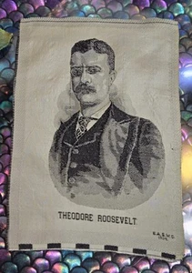 Original 1904 Election Large Teddy Rooselvelt Campaign Ribbon Banner Silk Cloth - Picture 1 of 8