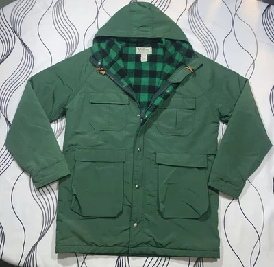 Vintage L.L. Bean Baxter State Parka Jacket Men Large Wool Green Plaid 1364 BL - Image 1 of 4