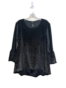 Bryn Walker Black Shimmery Velour Boho Top Flare Sleeves Women Size M Lagenlook - Picture 1 of 11