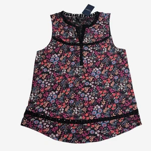 Top floreale senza maniche marca Lucky taglia M pullover pizzo accenti multicolore NUOVO - Foto 1 di 12