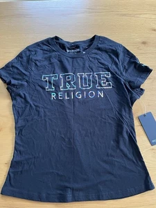 True Religion METALLIC Logo TEE Women Black Size L Brand New - Picture 1 of 5