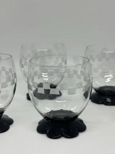 Weston Etched Glass ~ Black Lilly Pad Base ~ Water Glass ~ Set of 6~ 4" Tall - Picture 1 of 11