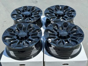 22" Wheels 22x9 8x180 Rims GMC Sierra 2500HD 3500HD Set of 4 Gloss Black - Picture 1 of 6