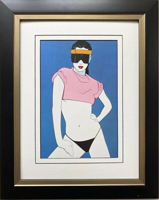 Patrick Nagel "Sem título #33 NOVO PERSONALIZADO EMOLDURADO Figura de Impressão Art Deco Biquíni Feminino - Imagem 1 de 3