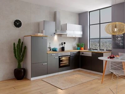 Küche Küchenzeile Küchenblock Winkelküche Weiß Grau Malia 280x172 cm Respekta - Bild 1 von 4