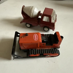 Vintage Tonka Red Cement Truck and Orange Dozer, 4" Pressed Steel 1970’s - Picture 1 of 14