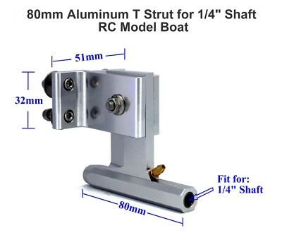 80mm Alloy T- Strut for 1/4 Cable Shaft Gas Electric Nitro RC Model Boat - Image 1 of 4