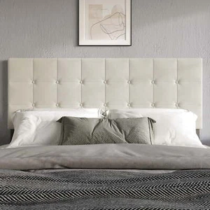 Full Size Headboard Transitional Upholstered Adjustable Button Tufting Grey - Picture 1 of 12