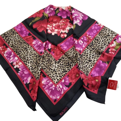 Oscar De La Renta Bufanda de Seda Borde Negro Floral Leopardo 34/34 Nuevo con Etiquetas Foto 1 de 4