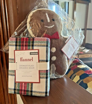 Pottery Barn Christmas plaid sham+Pillow Gingerbread Seuss stewart Holiday SET , - Image 1 of 4
