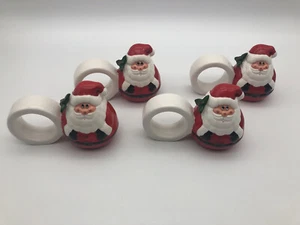 Vintage OCI Omnibus Christmas Santa Claus Napkin Rings Earthenware Set Of 4 - Picture 1 of 11