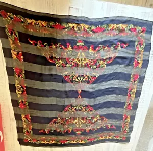 Vintage Boho Hippie quadratisches Kopftuch schwarz rot 34"x34" - Bild 1 von 3