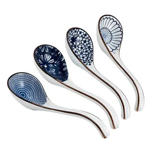 Ceramic Soup Spoons Sets Of 4,Asian Soup Spoons,long Ramen Spoons,japanese Soup - Imagen 1 de 9