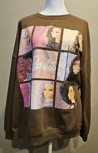 Barbie Sweatshirt Women's Large Brown Crew Pullover Rolled Hem Mattel NWT - Picture 1 of 4