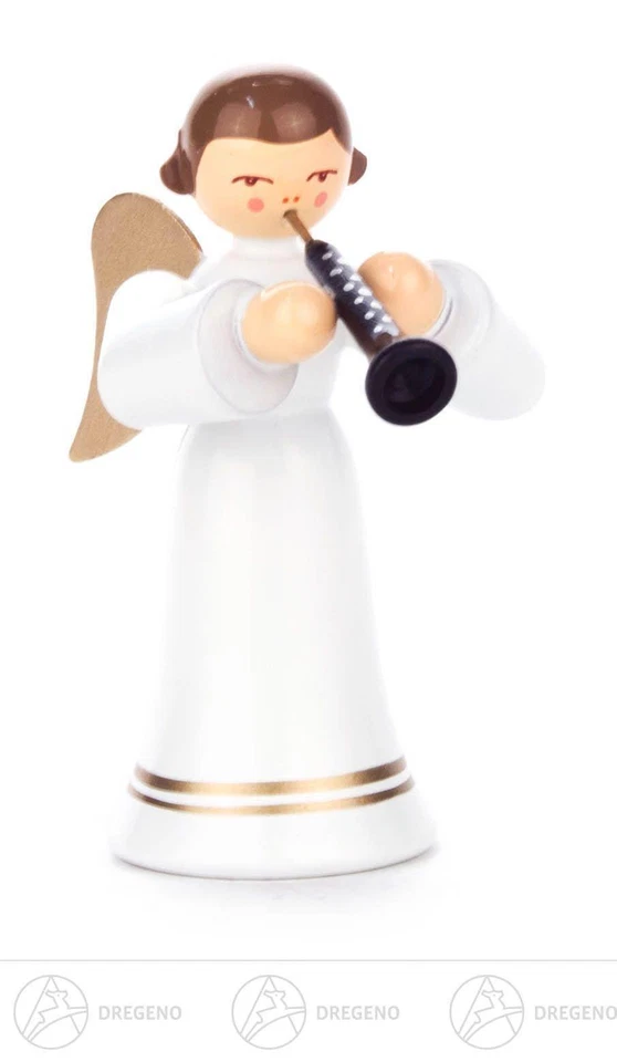 GROßHANDEL DREGENO Engel mit Oboe, langer Rock, farbig H=ca 6 cm NEU Weihnachtsfigur Holzfigur