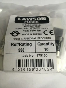 LAWSON Fuse SS6 6A BS88 240V Cartridge Fuse Link JPSF821 - Picture 1 of 4