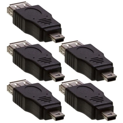 5x USB 2.0 A Female Jack to Mini B 5-Pin Male Plug Adapter Converter M/F Black - Image 1 of 3