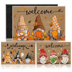 3 Pcs Fall Welcome Doormats Thanksgiving Halloween Christmas Entrance Mat Non... - Picture 1 of 7