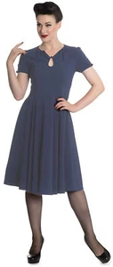 Vestido retro manga corta Hell Bunny RILEY Vintage PEEPHOLE Navy Rockabilly - Imagen 1 de 3