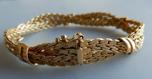 STUNNING Textured 14K Yellow Gold Wheat Bracelet Italy 7 1/2" L x 1/2" W, 29g