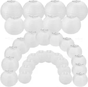 30 Pack White Paper Lanterns 4" 6" 8" 10" 12" Assorted Sizes, White Hanging rou - Picture 1 of 7