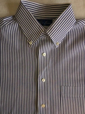 TOM JAMES Men's Dress Shirt Sz L Blue White Stripe Long Sleeve See Measurements - Image 1 of 4