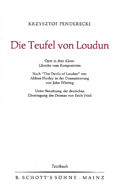 The Devils of Loudun  Krzysztof Penderecki Schott Music - Image 1 of 1