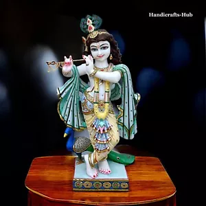 24 Zoll weiße Marmor Krishna Statue Idol Murti Skulptur Hindi Gott Idole Tempel - Bild 1 von 8