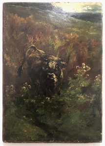 OIL PAINTING  American ~ WALTER SHIRLAW ~ c1890 Signed Antique COW in LANDSCAPE - Picture 1 of 7