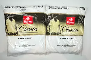 NEW Vintage 1998 HANES V Neck T Shirts Size XL 46-48 NOS Lot of 2 PKGS 6 SHIRTS - Picture 1 of 5