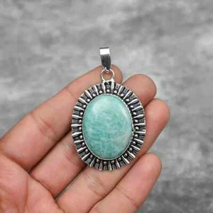 Loveing Amazonite Gemstone 925 Sterling Silver Handmade Pendant Q-65 - Picture 1 of 3