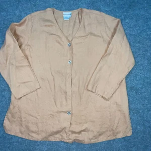 David Dart Blouse Womens size 2X Orange Linen Button Long Sleeves Side Slits - Picture 1 of 11