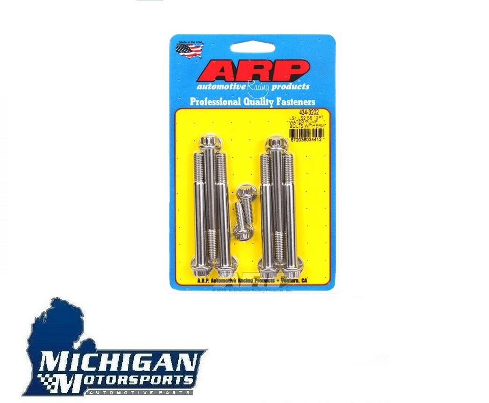 Bomba de agua y pernos termostáticos ARP 434-3202 LS1 Gen3/4 LS 12pt acero inoxidable pulido Foto 1 de 2