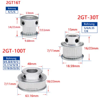 MARKENLOS 16-100 Zähne GT2 Zahnrad 2GT Riemenscheibe Breite 11mm Pulley für 3D Drucker CNC