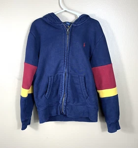 Ralph Lauren Polo Hoodie Jacket Boys Sz 6 Sweatshirt Full Zip Navy Colorblock - Picture 1 of 18