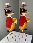 Vtg HAND PAINTED Metal GENTLEMAN English FOX Equestrian CANDLE Holders Set of 2