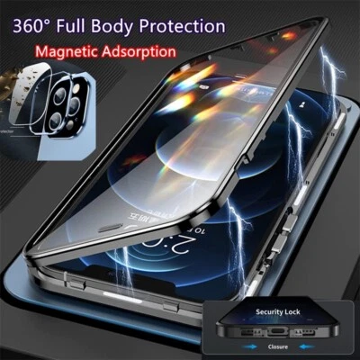 防窥磁性外壳 双玻璃 保护套 适合 iPhone 16 15 14 13 12 11 Pro Max — 第 1/4 张图片