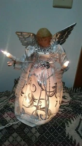 CHRISTMAS TREE TOPPER ANGEL BEAUTIFUL SILVER GOWN AND WINGS LIGHTS UP - Bild 1 von 3
