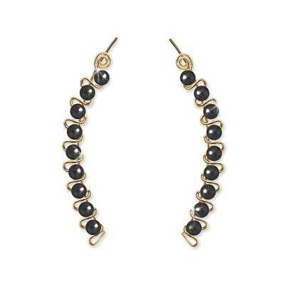 Ear Climbers Ear Crawlers Sweeps Earring Gold with Hematite Gemstone Beads - Image 1 of 2