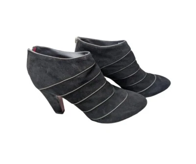 Cesare Paciotti EU 39 US Size 8 Black Striped Suede High Heel Booties - Image 1 of 4