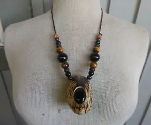 Tagua Secret Pfeife Halskette Onyx Tigerauge Stein Perlen Perlen längenverstellbar - Bild 1 von 13
